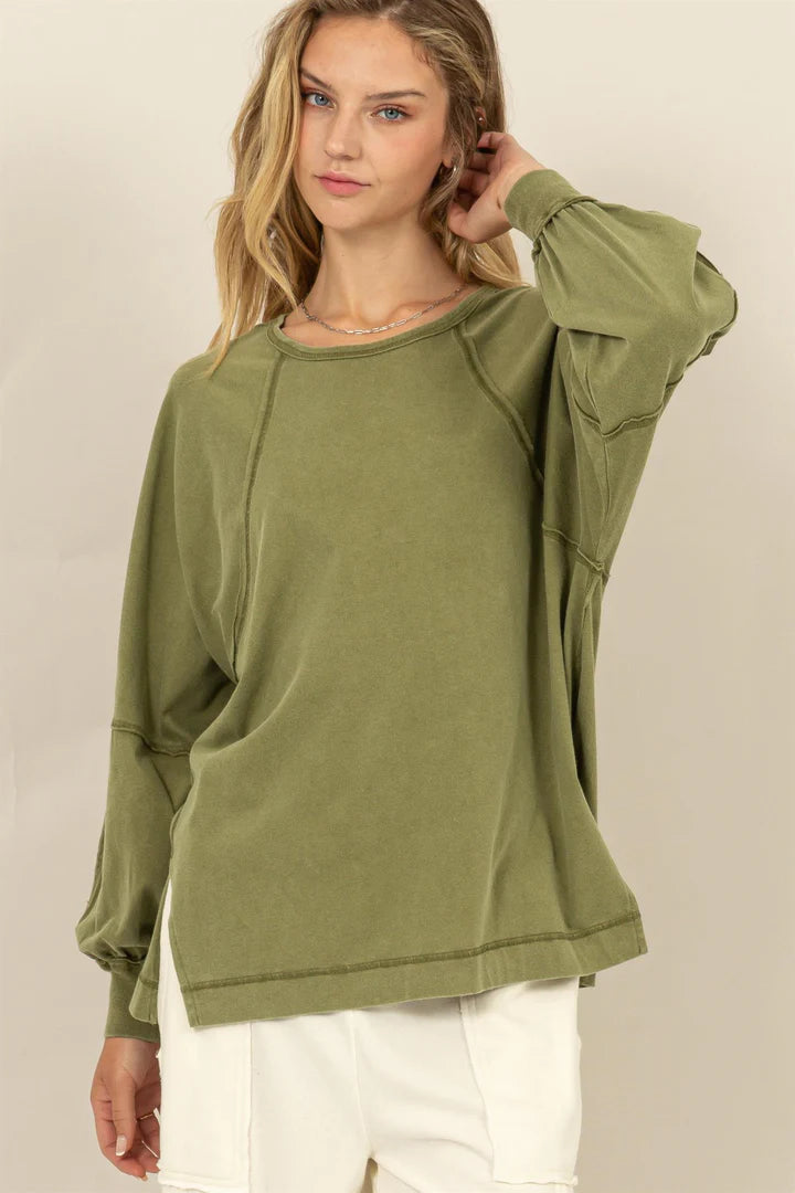 Oversized Side Slit Long Sleeve Top