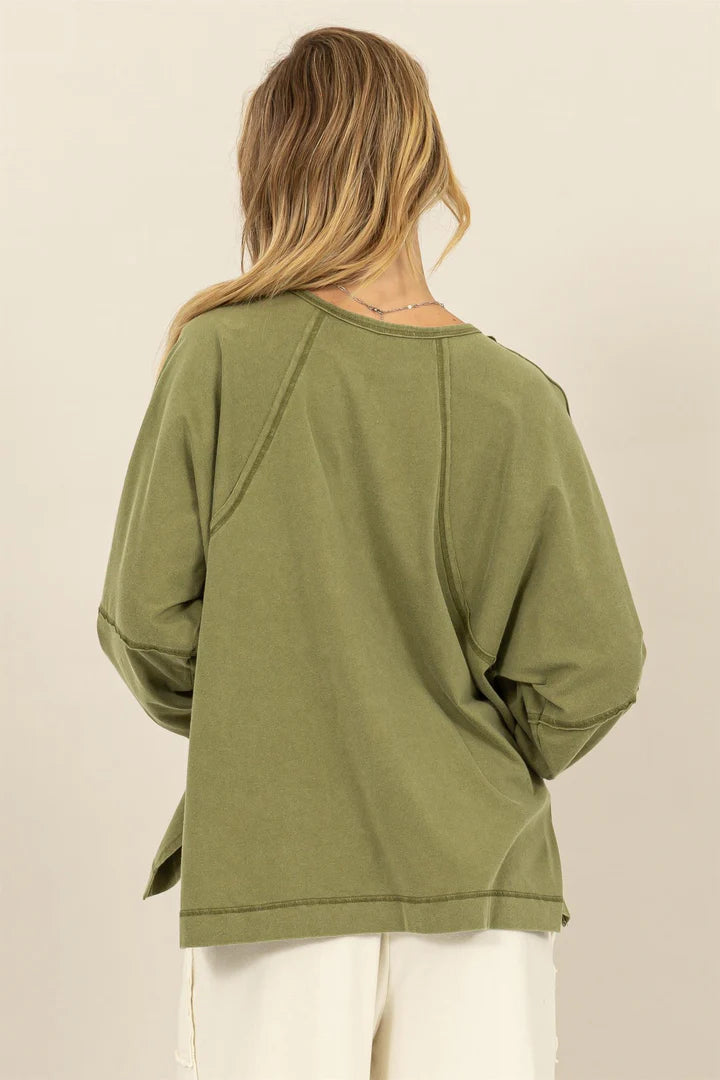 Oversized Side Slit Long Sleeve Top