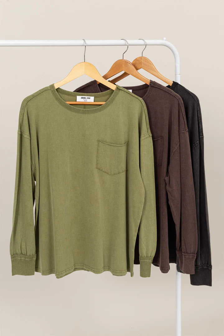 Oversized Washed Long Sleeve Pocket Top