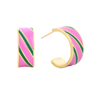 14K Gold Dipped Enamel Stripe Hoop Earrings