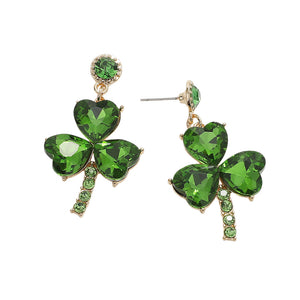 St Patricks Shamrock Clover Stone Dangle Earrings