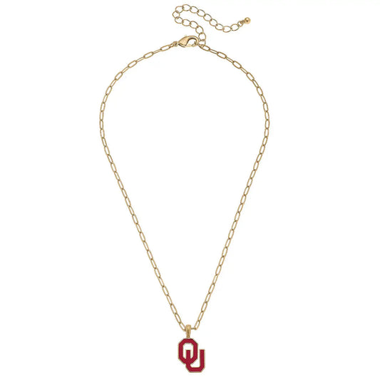 Oklahoma Sooners Enamel Pendant Necklace in Crimson by Canvas Style