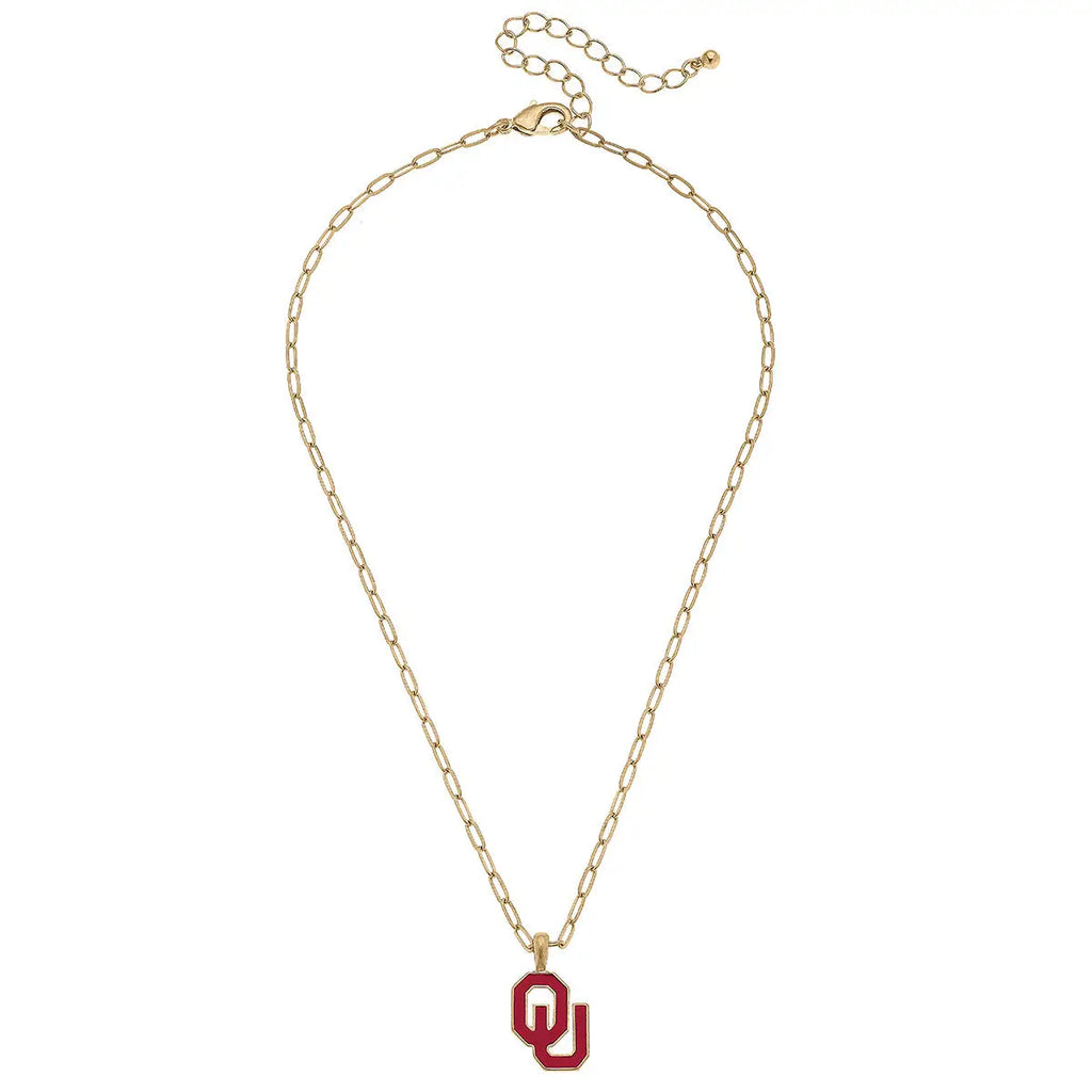 Oklahoma Sooners Enamel Pendant Necklace in Crimson by Canvas Style