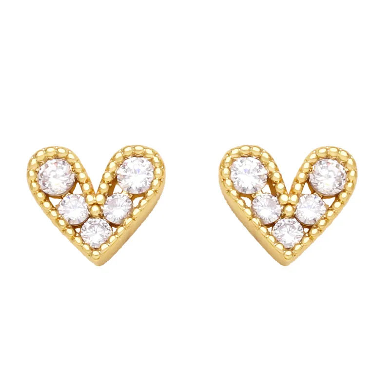 Gold Skinny Heart Stud Earrings