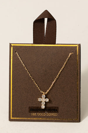 Gold Dipped CZ Cross Pendant Necklace