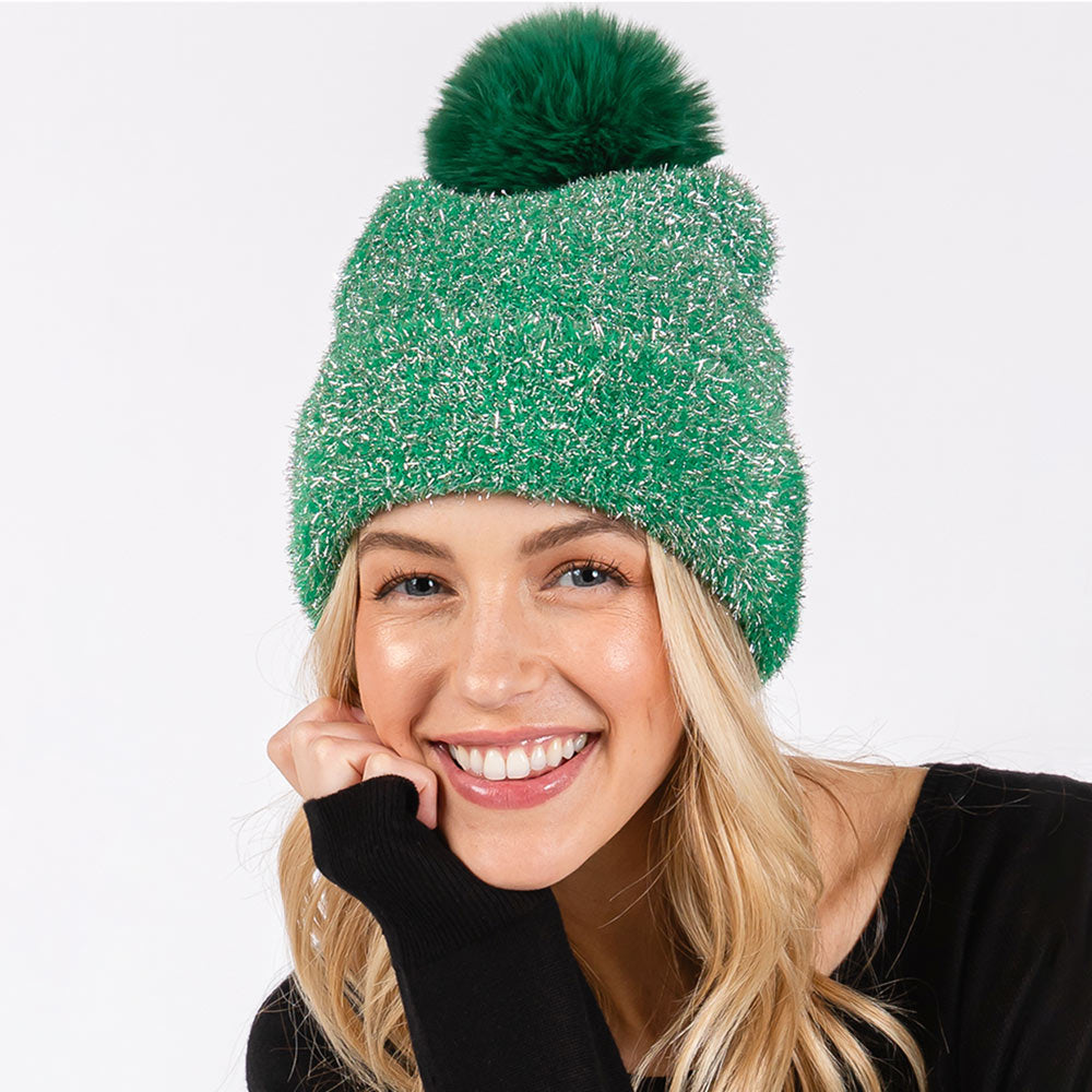 Lurex Mixed Pom Pom Beanie Hat