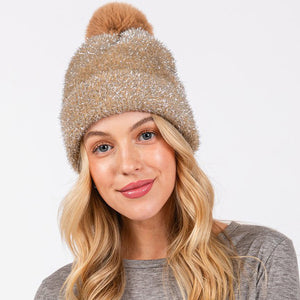 Lurex Mixed Pom Pom Beanie Hat