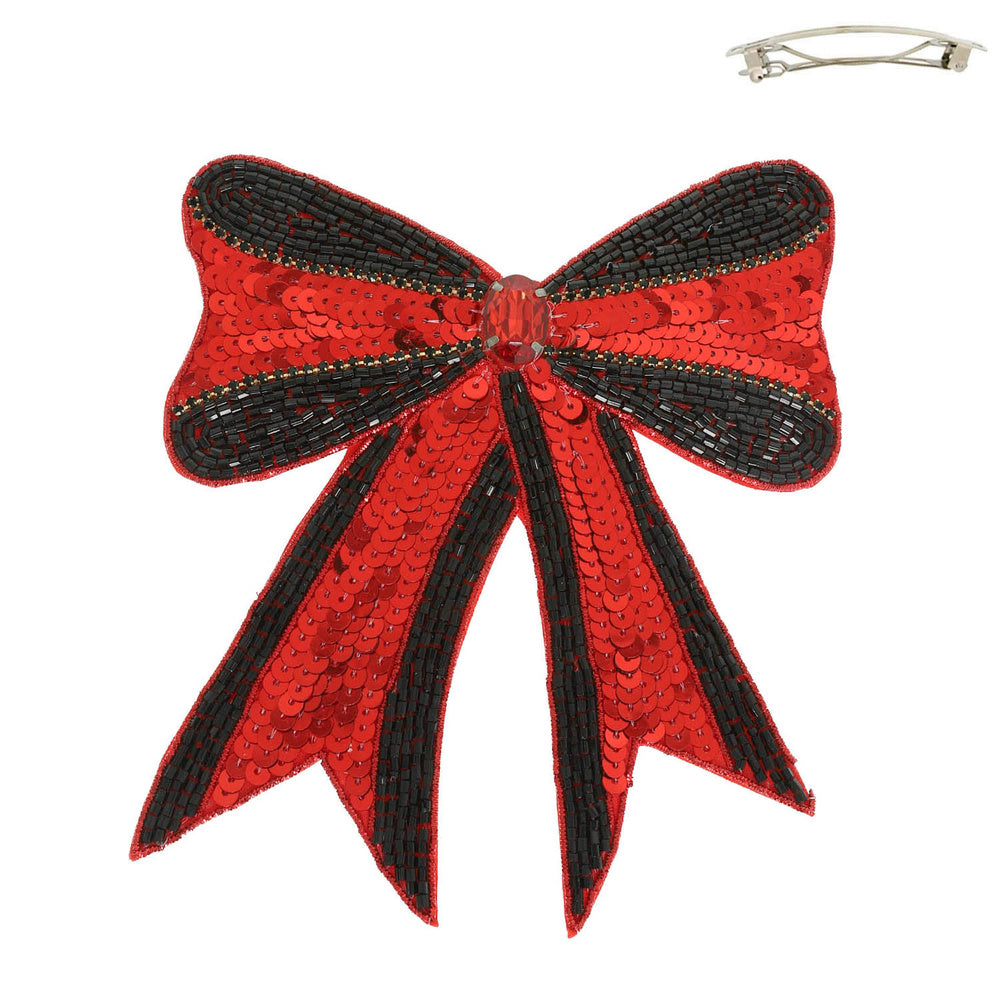 Gameday Sequin Ribbon Barrette Hair Clip