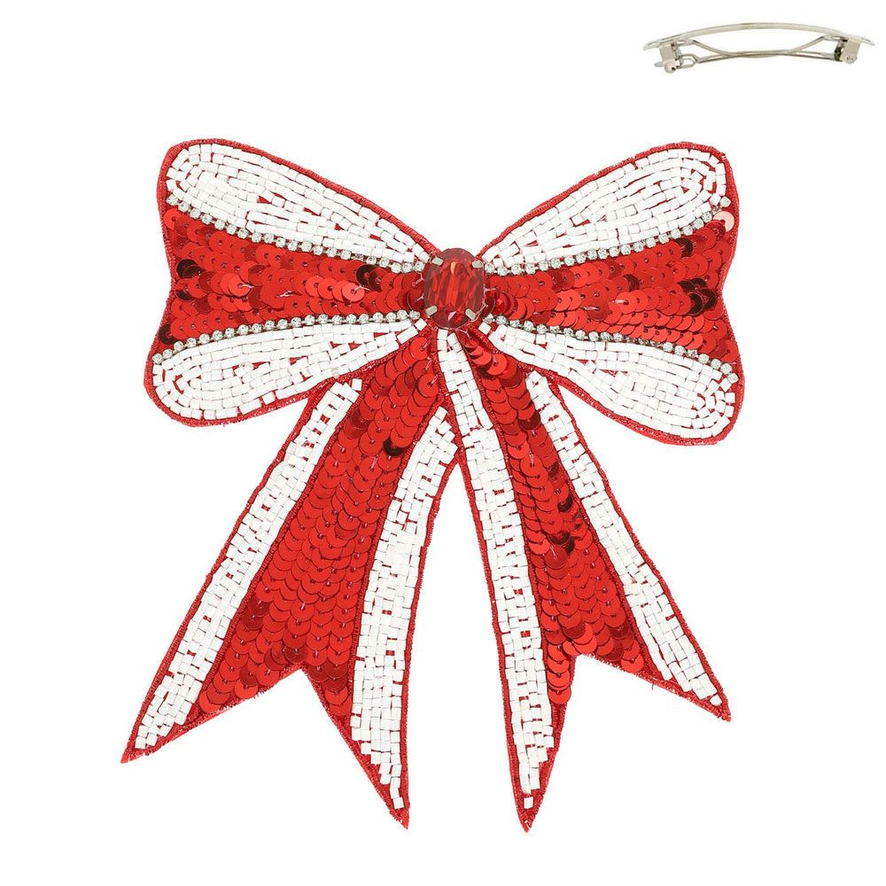 Gameday Sequin Ribbon Barrette Hair Clip