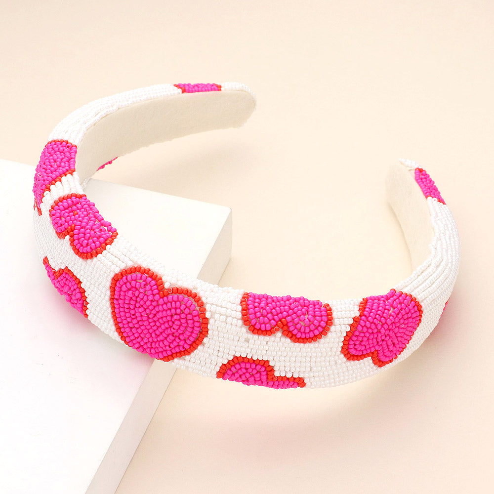 Seed Beaded Heart Patterned Padded Headband