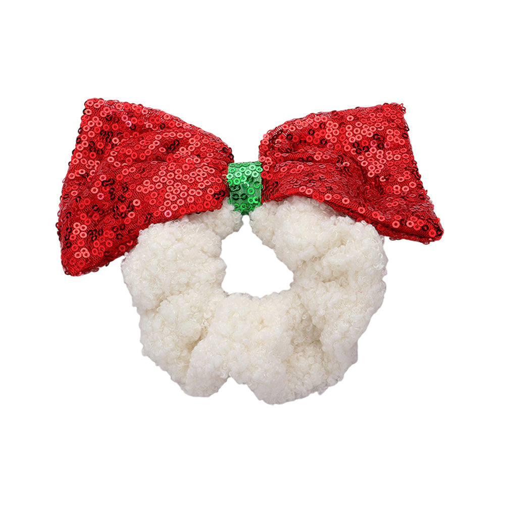 Sequin Christmas Bow Sherpa Scrunchie Hairband