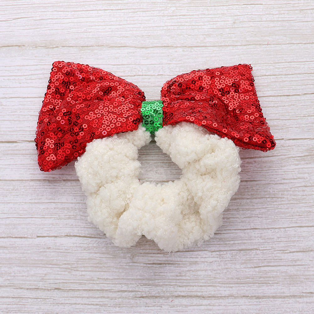 Sequin Christmas Bow Sherpa Scrunchie Hairband