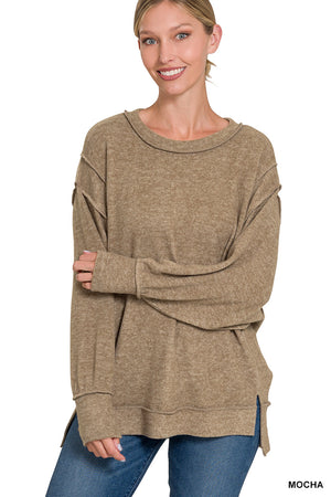 Zenana Brushed Melange Hacci Oversized Sweater