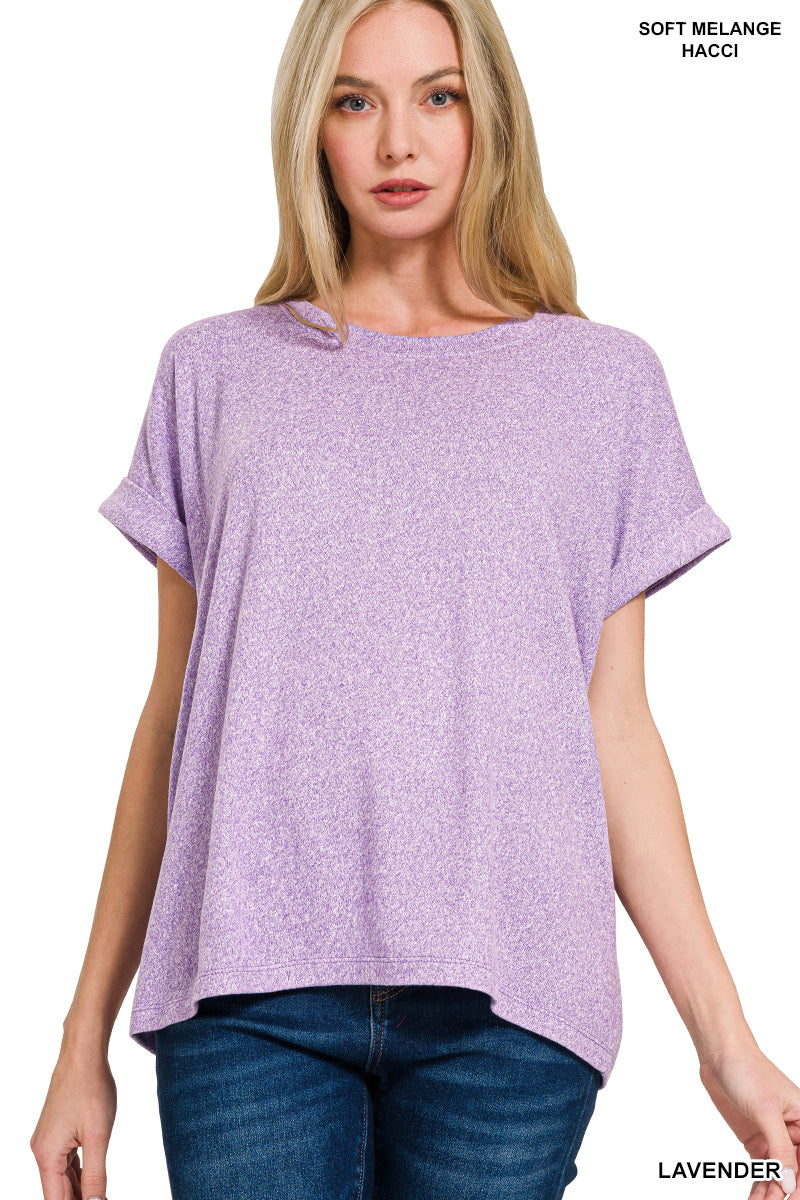 Zenana SOFT MELANGE HACCI SHORT SLEEVE ROUND NECK TOP