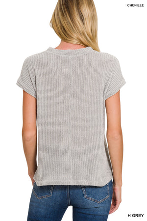 Zenana Chenille Waffle Short Sleeve Sweater