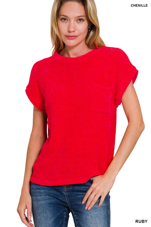 Zenana Chenille Waffle Short Sleeve Sweater