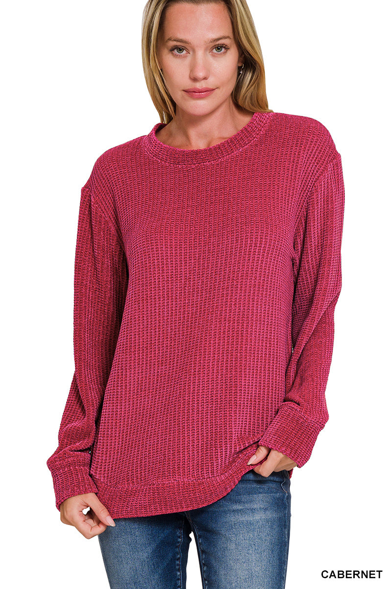 Zenana Chenille Waffle Long Sleeve Sweater