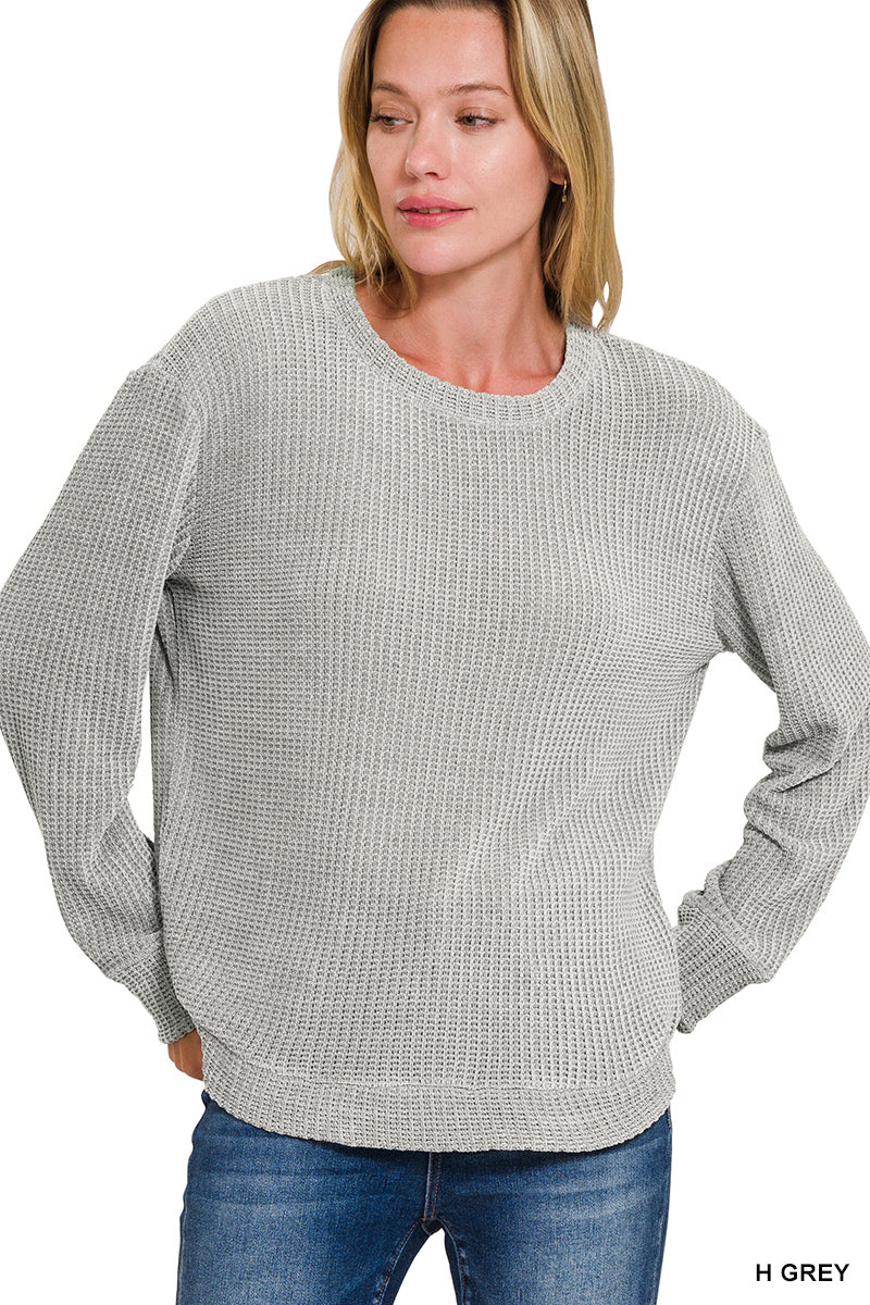 Zenana Chenille Waffle Long Sleeve Sweater