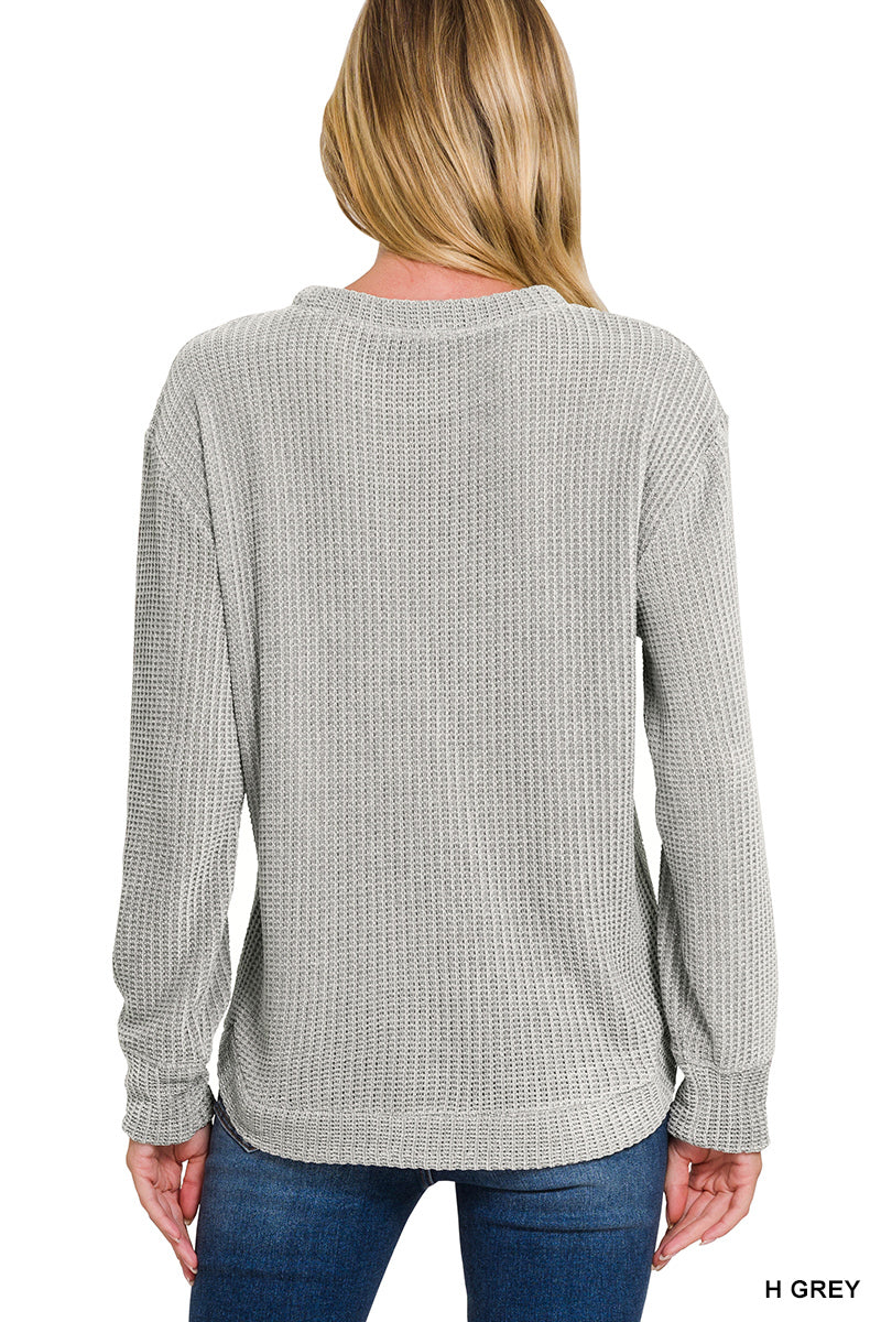 Zenana Chenille Waffle Long Sleeve Sweater