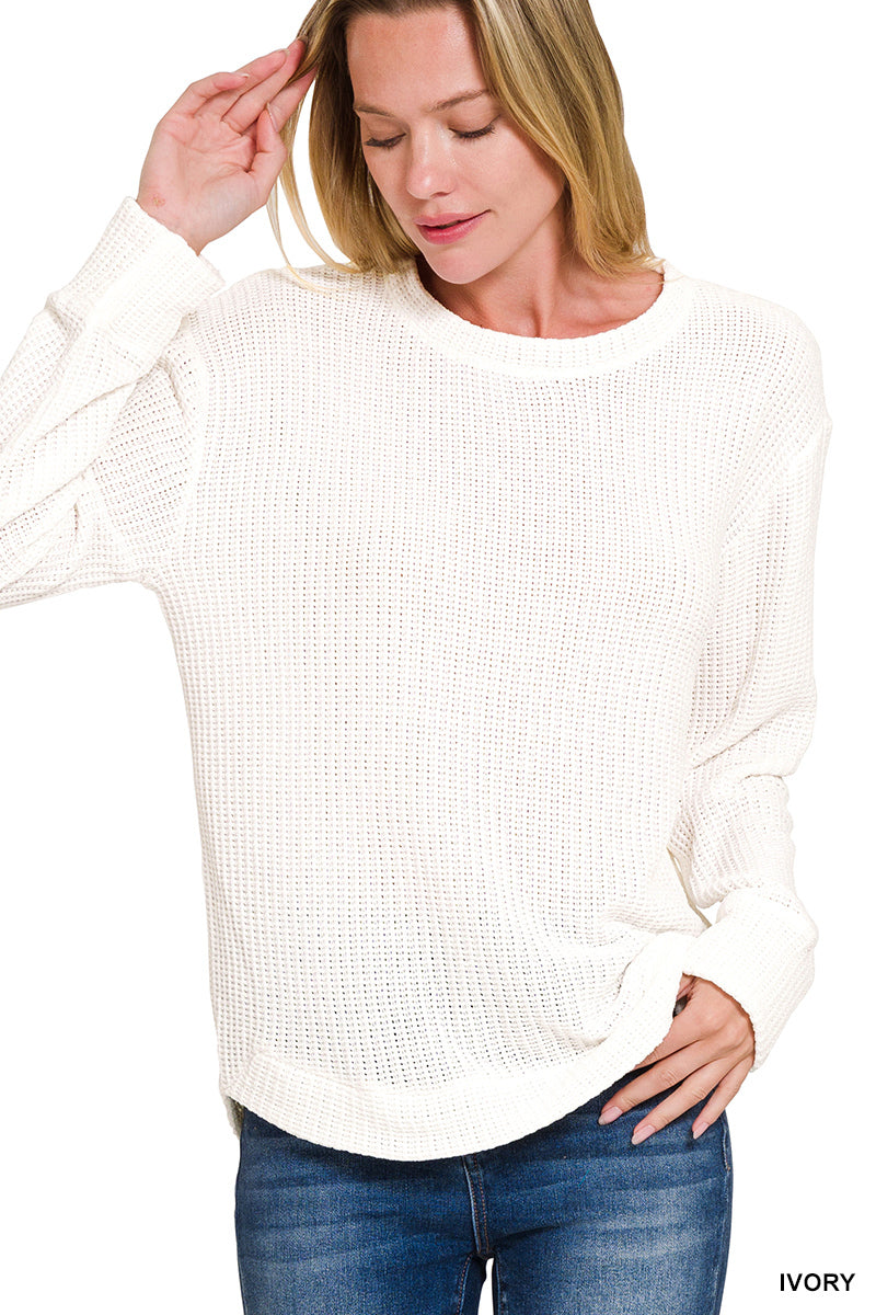 Zenana Chenille Waffle Long Sleeve Sweater