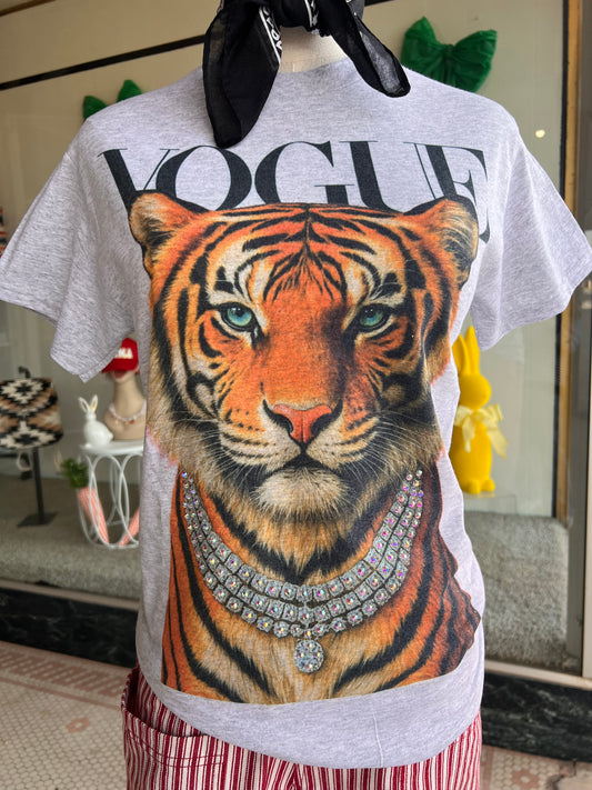 Vogue Rhinestone Tiger Graphic Tee