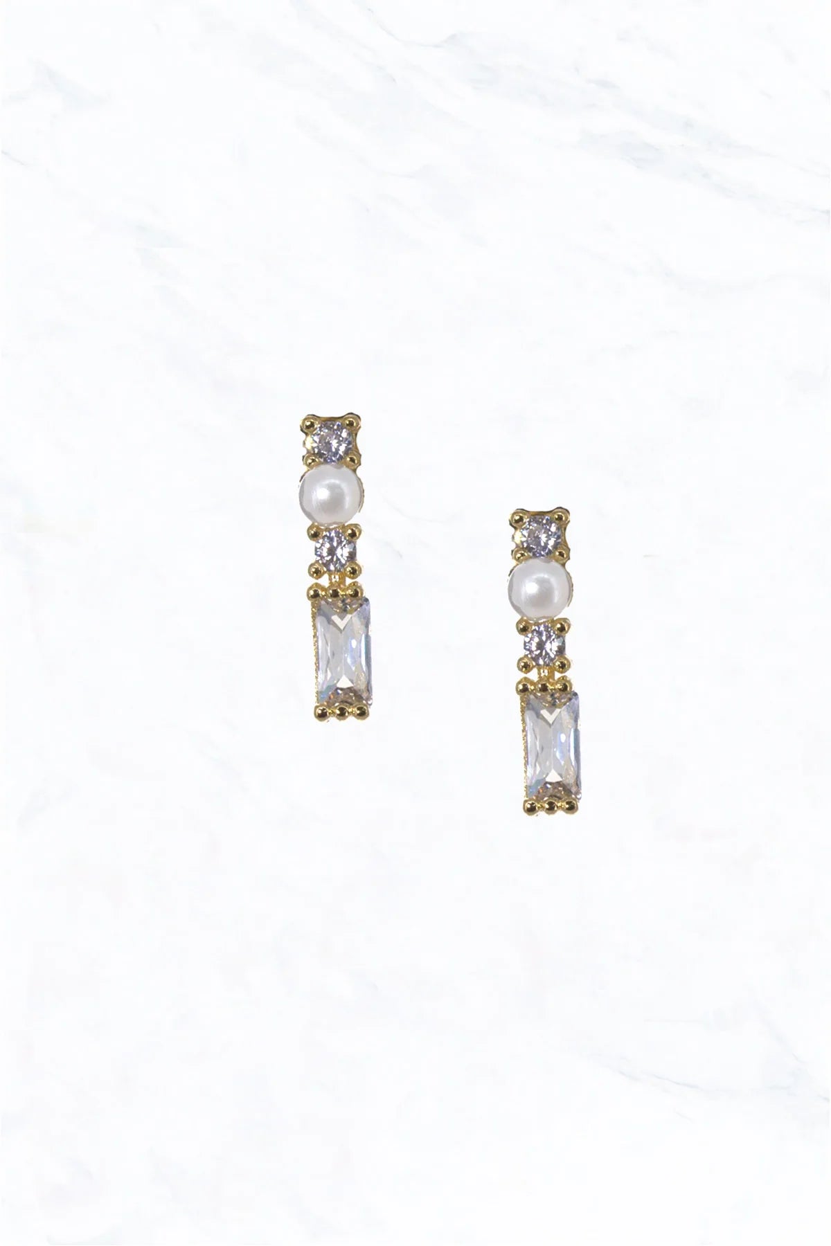 Baguette Rhinestone Brass Gold Dipped Post Earrings