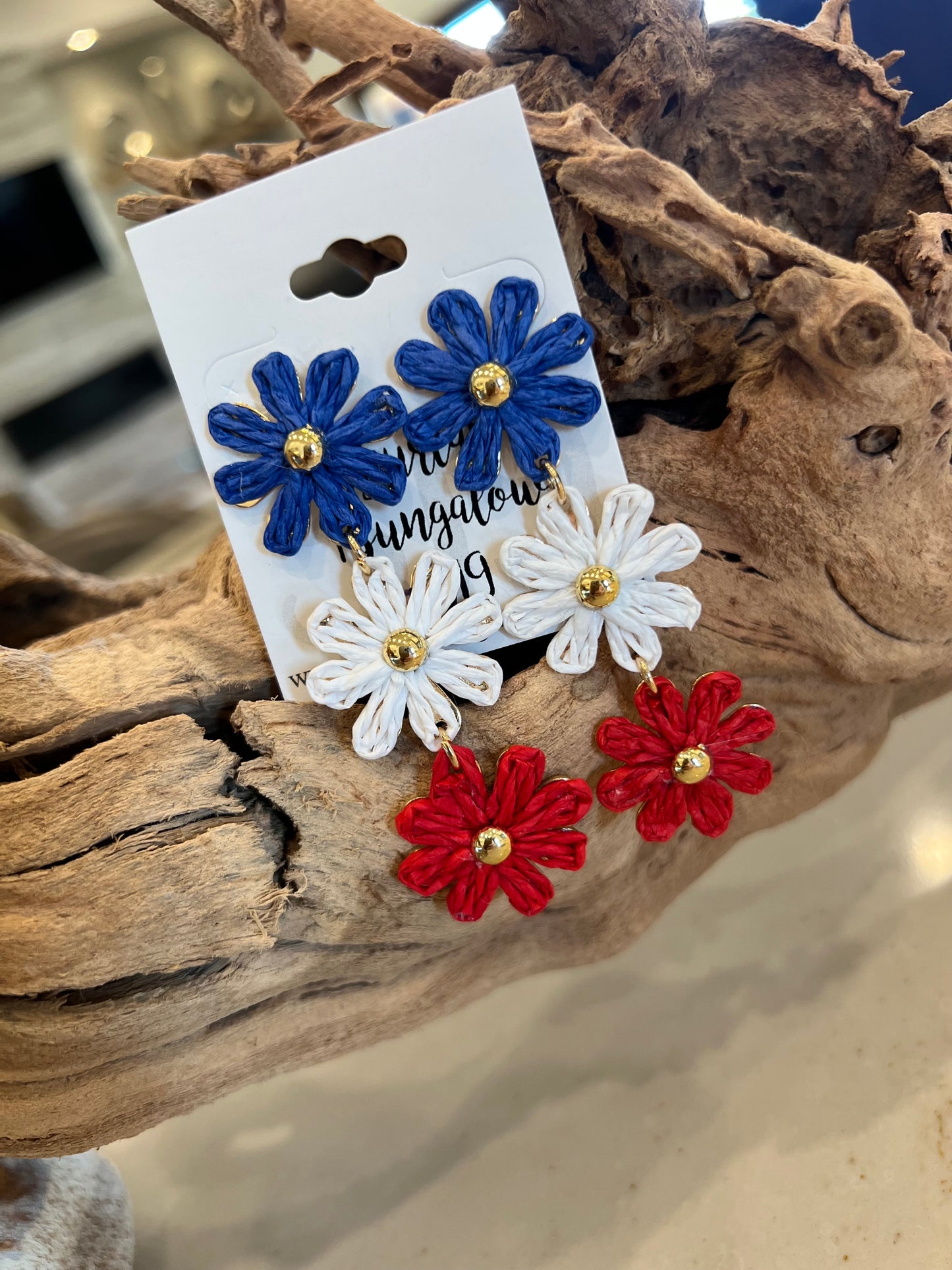 Raffia Triple Flower Earrings