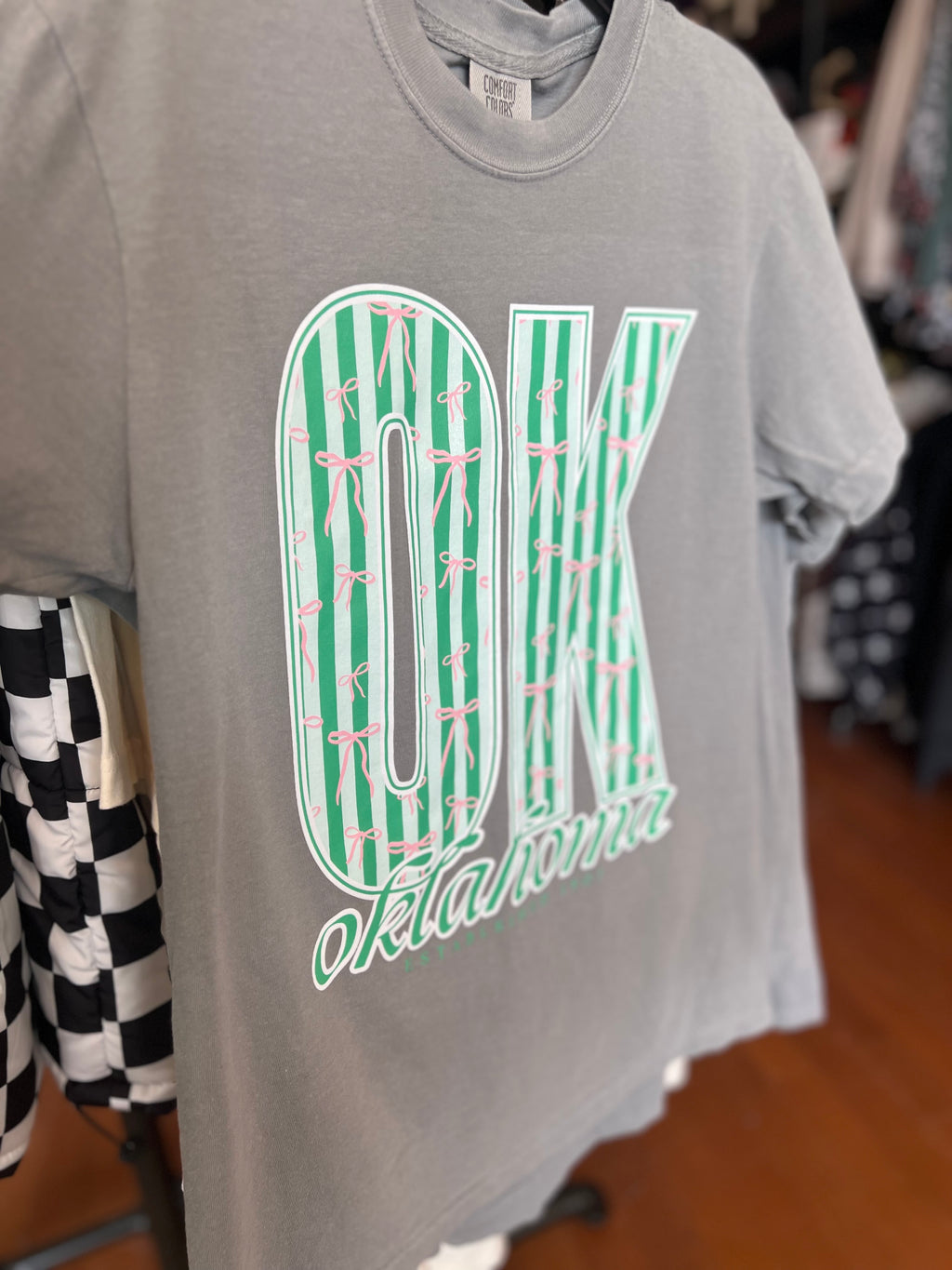 OK Preppy Stripes & Bows Graphic Tee by Calamity Jane's