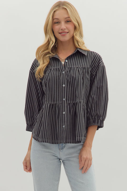 Entro Black/White Pin Stripe Top