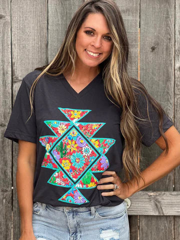 Barb's Red Floral Aztec Graphic Tee by Texas True Threads