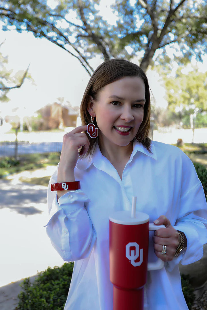 Oklahoma Sooners Resin Logo Drop Hoop Earring in Crimson