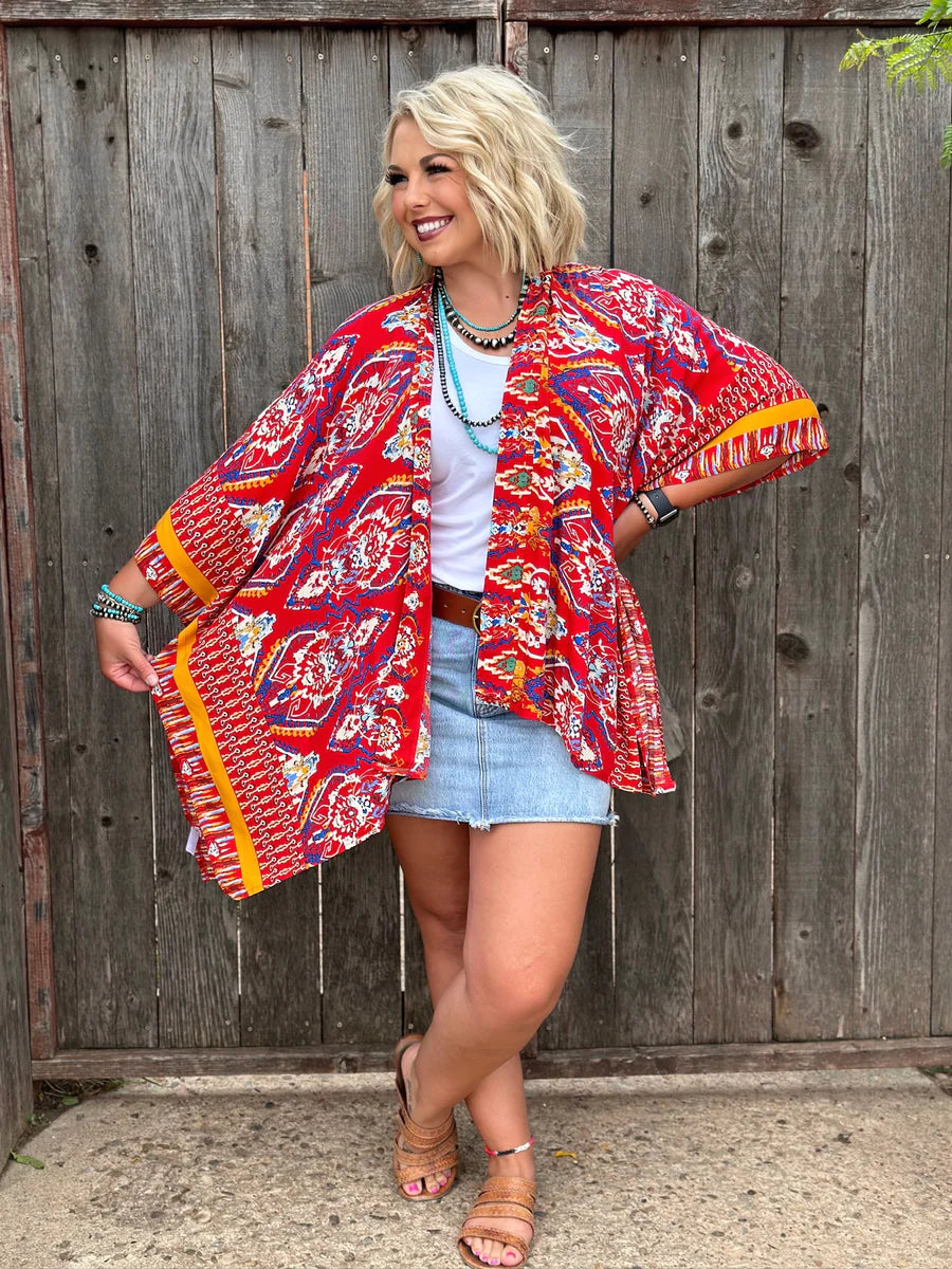 Mae Red Short Sleeve Kimono by Texas True Threads