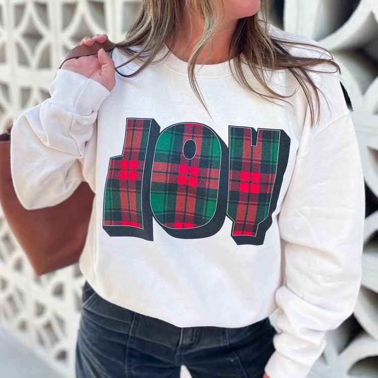 Joy Plaid Christmas Graphic Sweatshirt