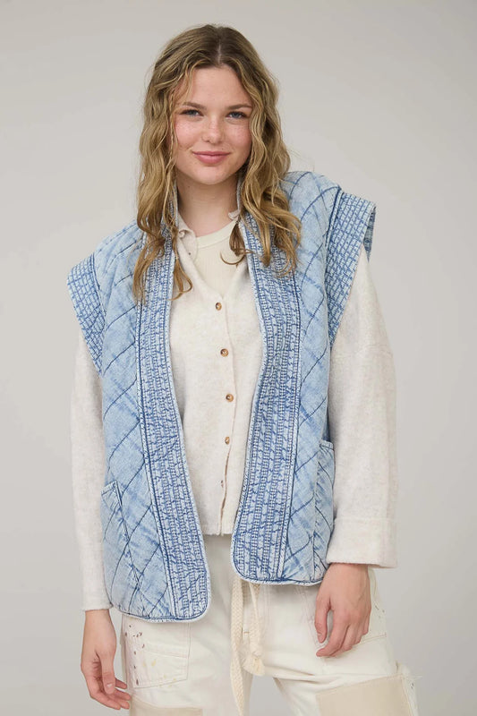 Washed Denim Quilted Vest