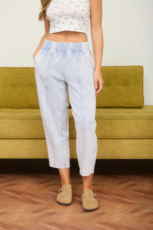 Acid Washed Elastic Waist Knit Jogger