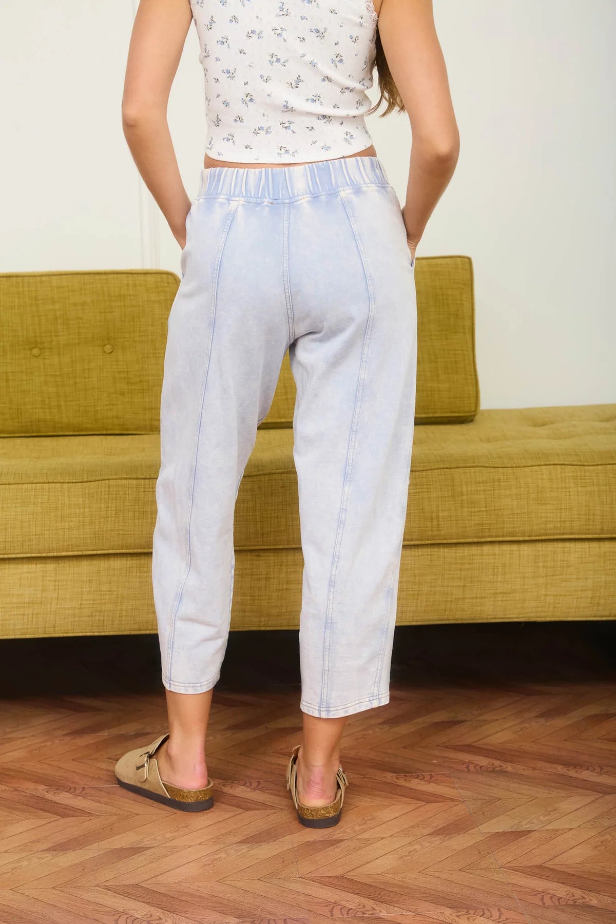 Acid Washed Elastic Waist Knit Jogger