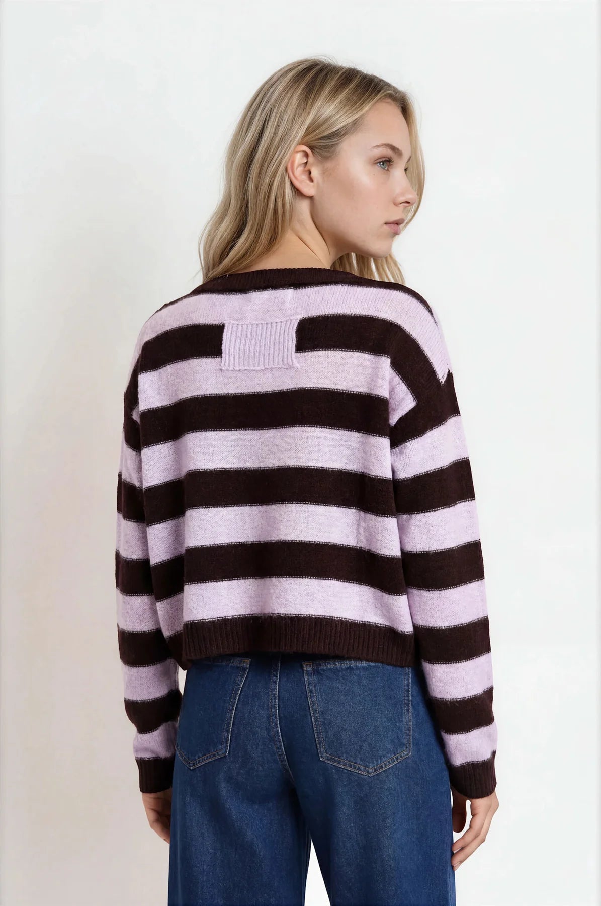 Stripe Exposed Seam Long Sleeve Cropped Sweater