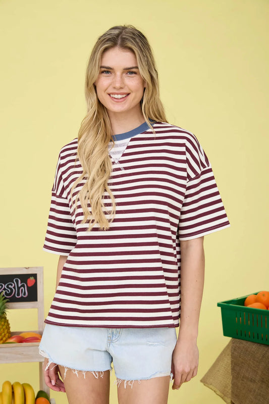 Casual Burgundy Stripe Top
