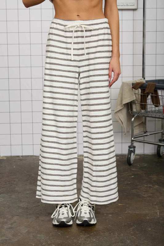 Stripe Drawstring Wide Leg Pants