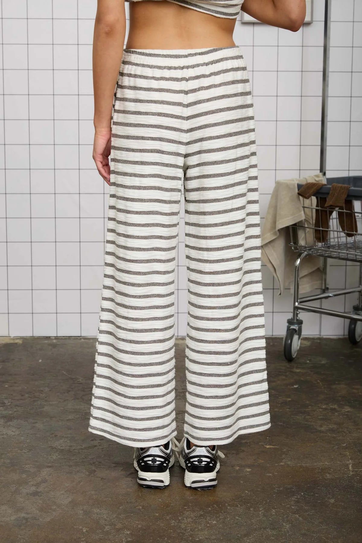Stripe Drawstring Wide Leg Pants