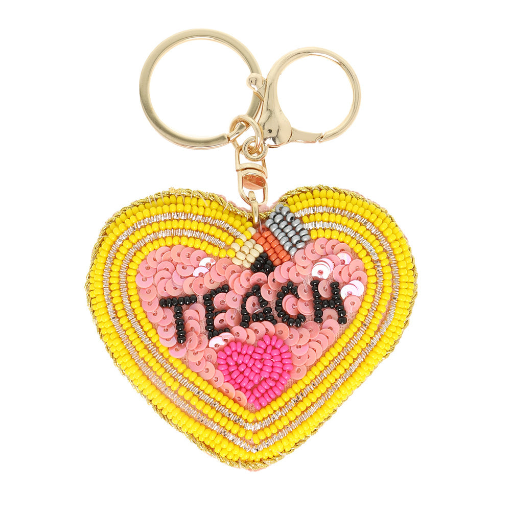 Sequin Embroidered Bead Puff Keychains