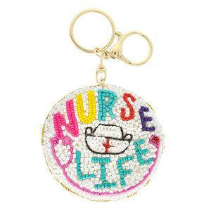 Sequin Embroidered Bead Puff Keychains