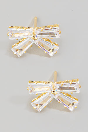 CZ Baguette Ribbon Stud Earrings