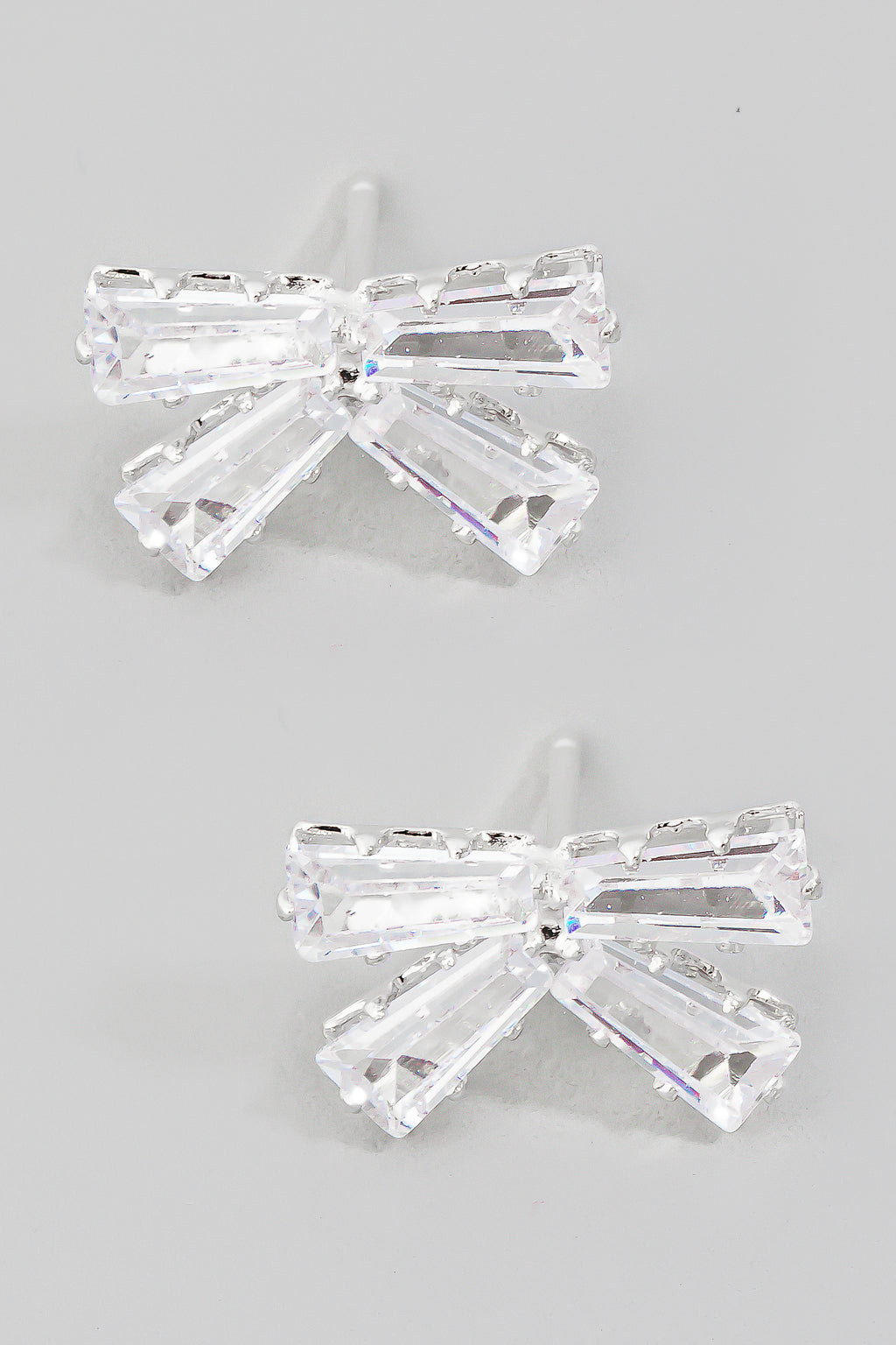 CZ Baguette Ribbon Stud Earrings