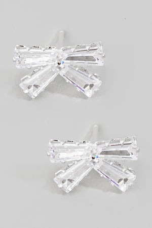 CZ Baguette Ribbon Stud Earrings