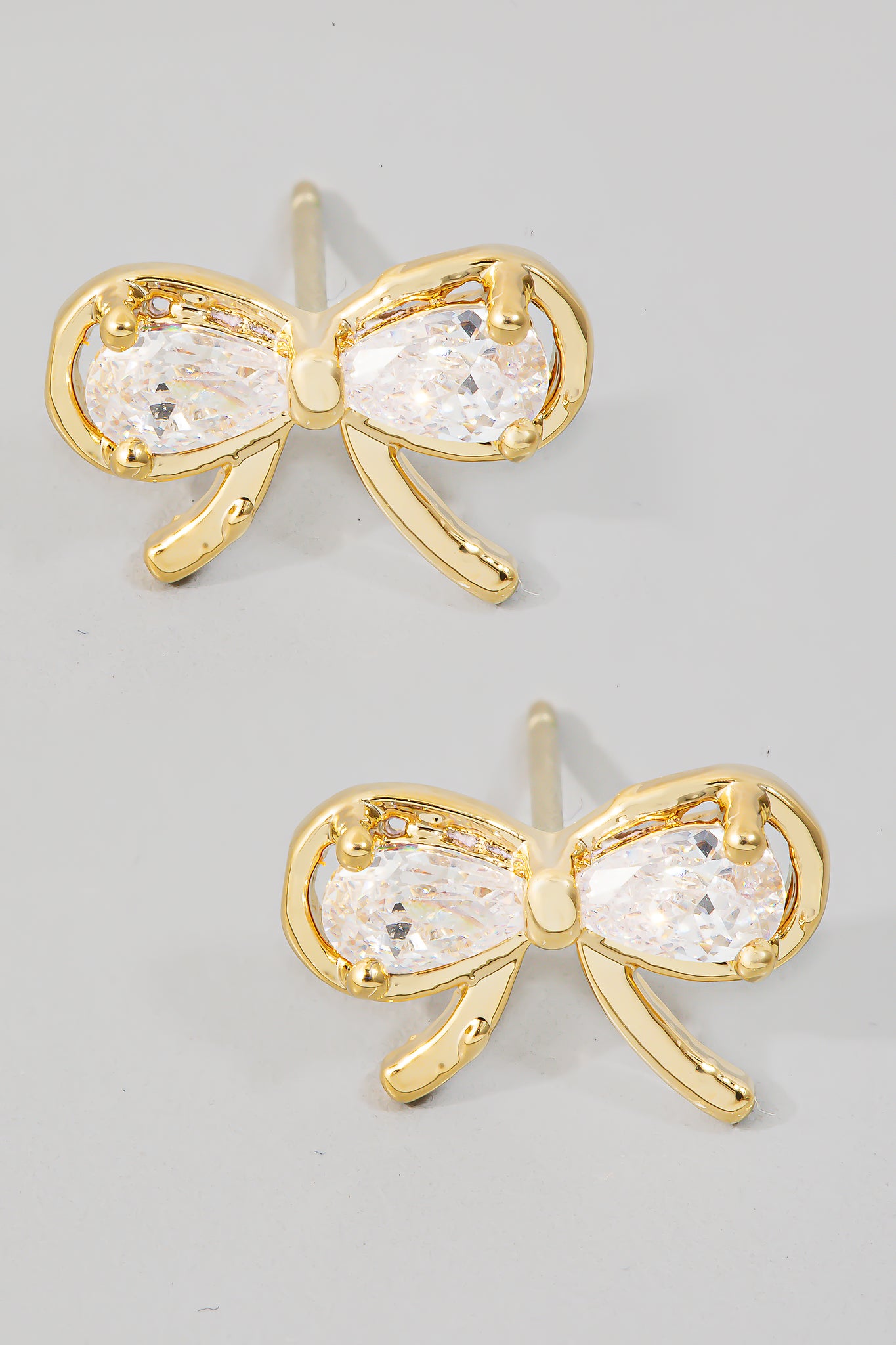 Cubic Zirconia Ribbon Bow Stud Earrings