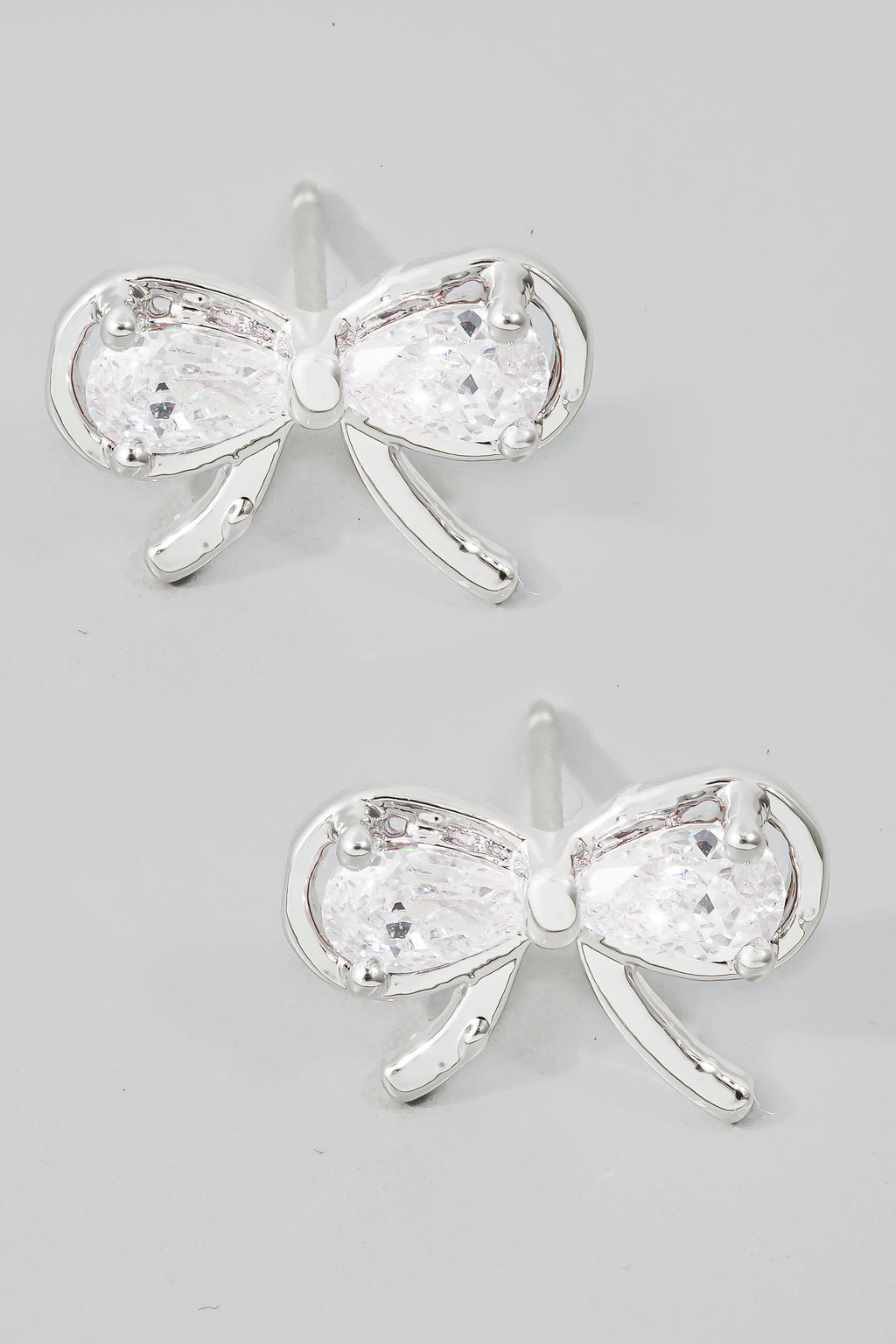 Cubic Zirconia Ribbon Bow Stud Earrings