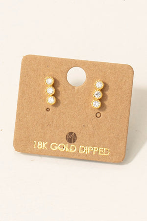 Gold Dipped CZ Triple Stud Bar Stud Earrings