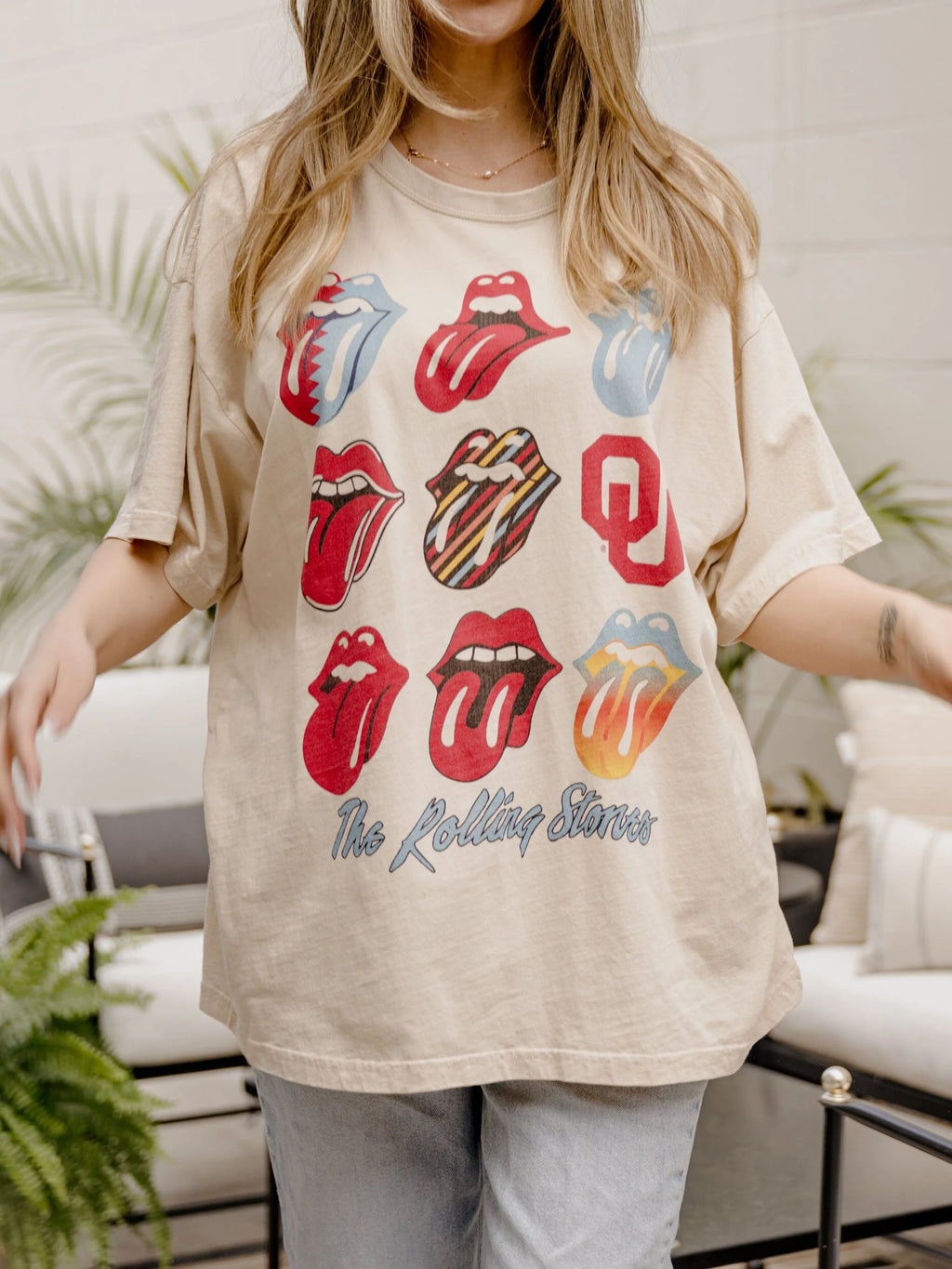 Rolling Stones OU Sooners Licks Over Time Off White One Size Graphic Tee by LivyLu
