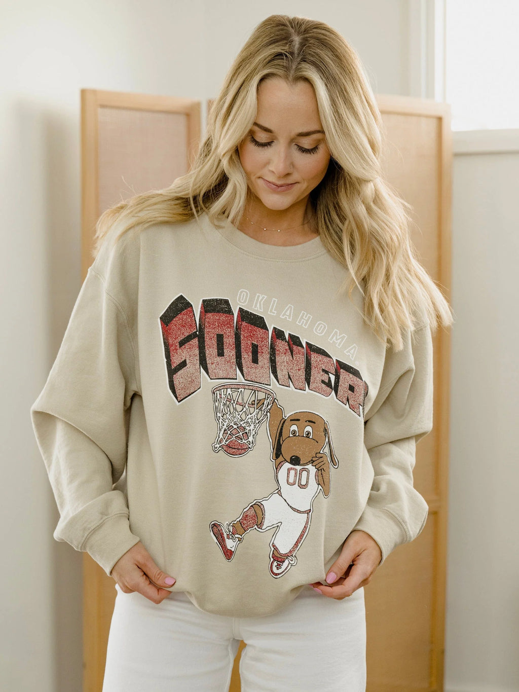 OU Sooners Basketball Mascot Dunk Sand Thrifted Graphic Sweatshirt by LivyLu